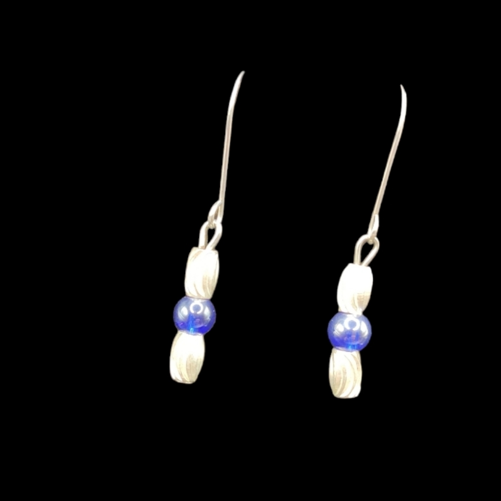 Silver tone and  blue large dangle earrings